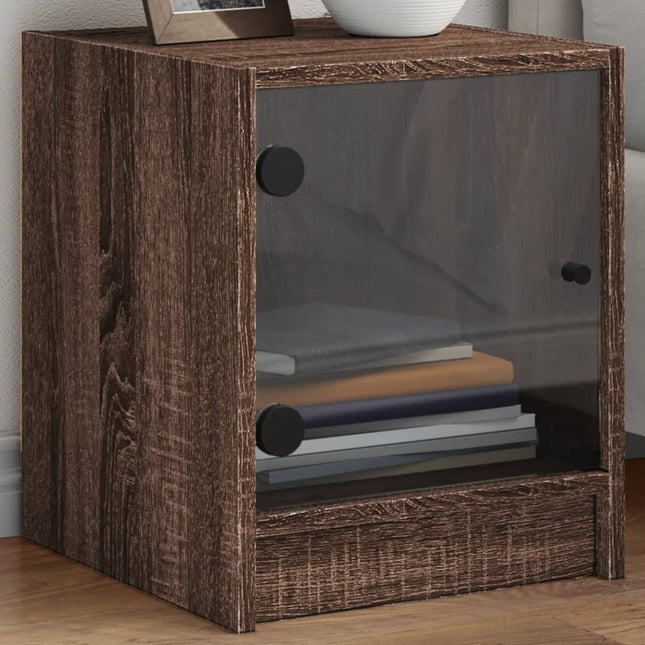 sengeborde med glaslåger 2 stk. 35x37x42 cm brun egetræ