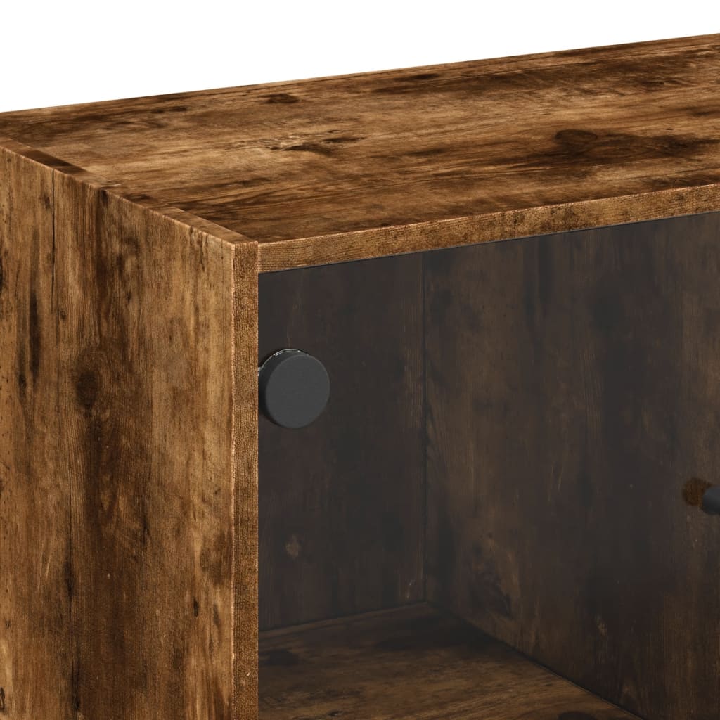 skab med glaslåger 68x37x75,5 cm røget egetræsfarve