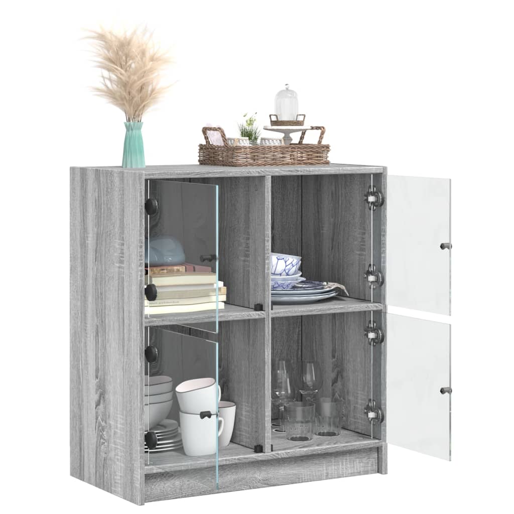 skab med glaslåger 68x37x75,5 cm grå sonoma-eg