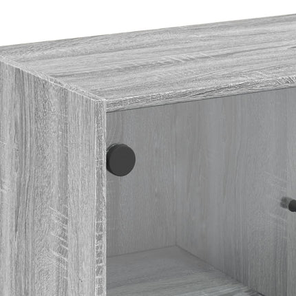 skab med glaslåger 68x37x75,5 cm grå sonoma-eg