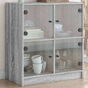 skab med glaslåger 68x37x75,5 cm grå sonoma-eg