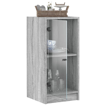 skab med glaslåger 35x37x75,5 cm grå sonoma-eg