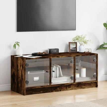 skab med glaslåger 102x37x42 cm røget egetræsfarve