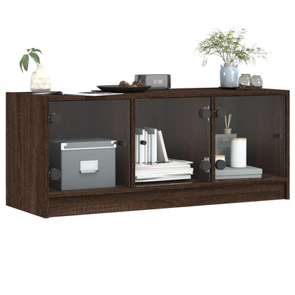 skab med glaslåger 102x37x42 cm brun egetræsfarve
