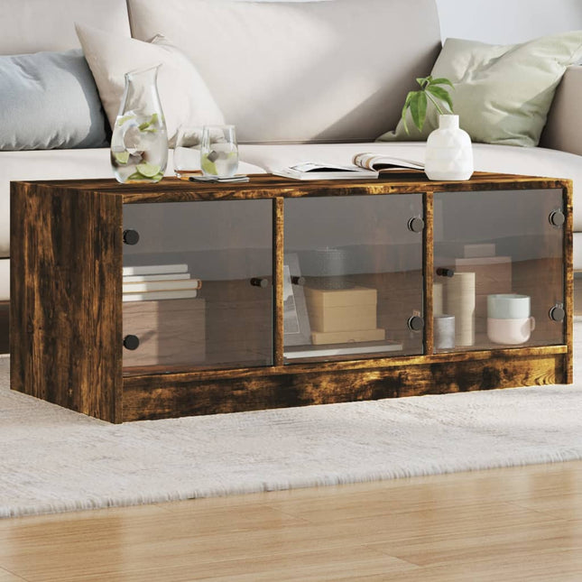 sofabord med glaslåger 102x50x42 cm røget egetræsfarve