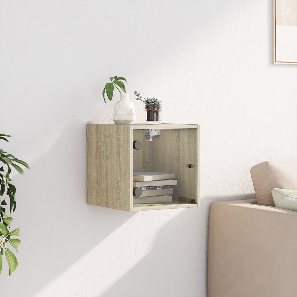 sengebord med glaslåger 35x37x35 cm sonoma-eg