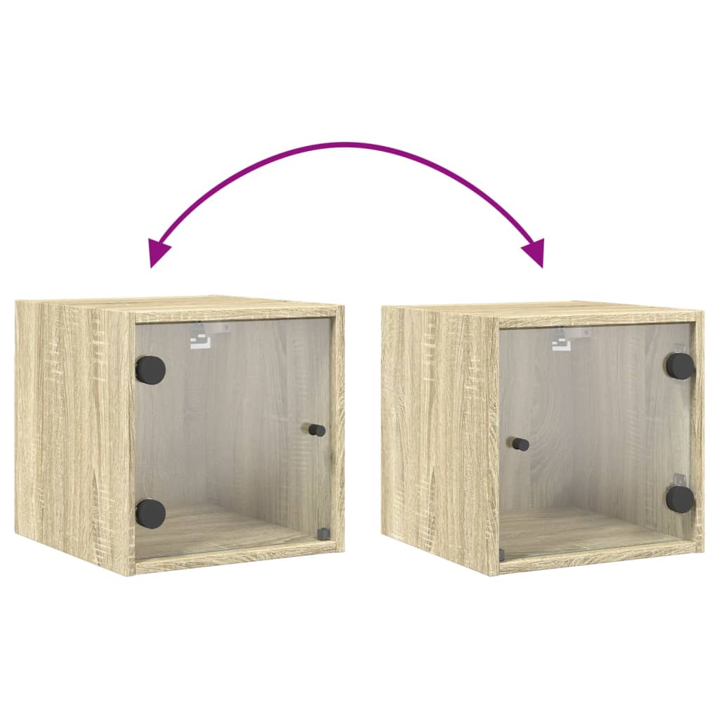 sengebord med glaslåger 35x37x35 cm sonoma-eg