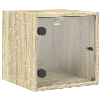 sengeborde med glaslåger 2 stk. 35x37x35 cm grå sonoma-eg