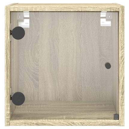 sengeborde med glaslåger 2 stk. 35x37x35 cm grå sonoma-eg