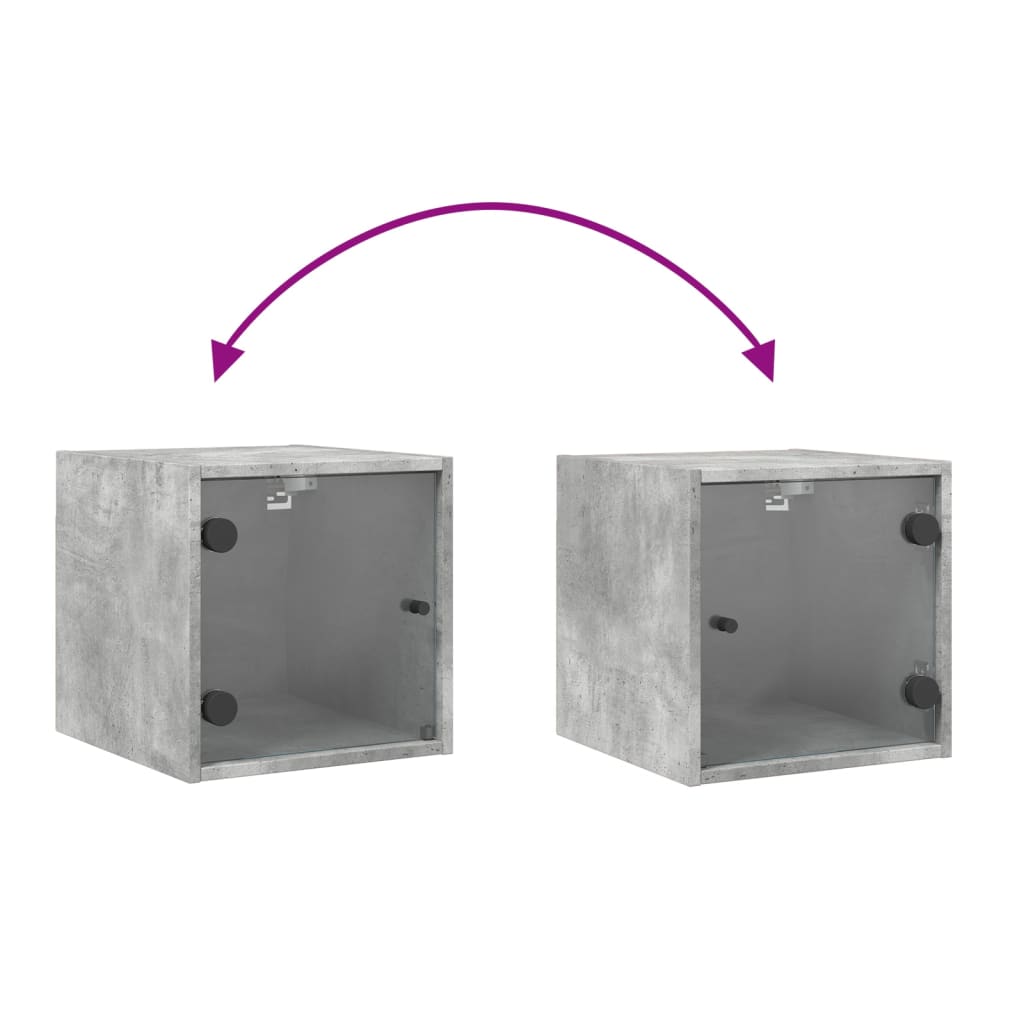 sengebord med glaslåger 35x37x35 cm betongrå