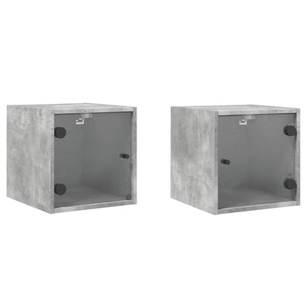 sengeborde 2 stk. med glaslåger 35x37x35 cm betongrå