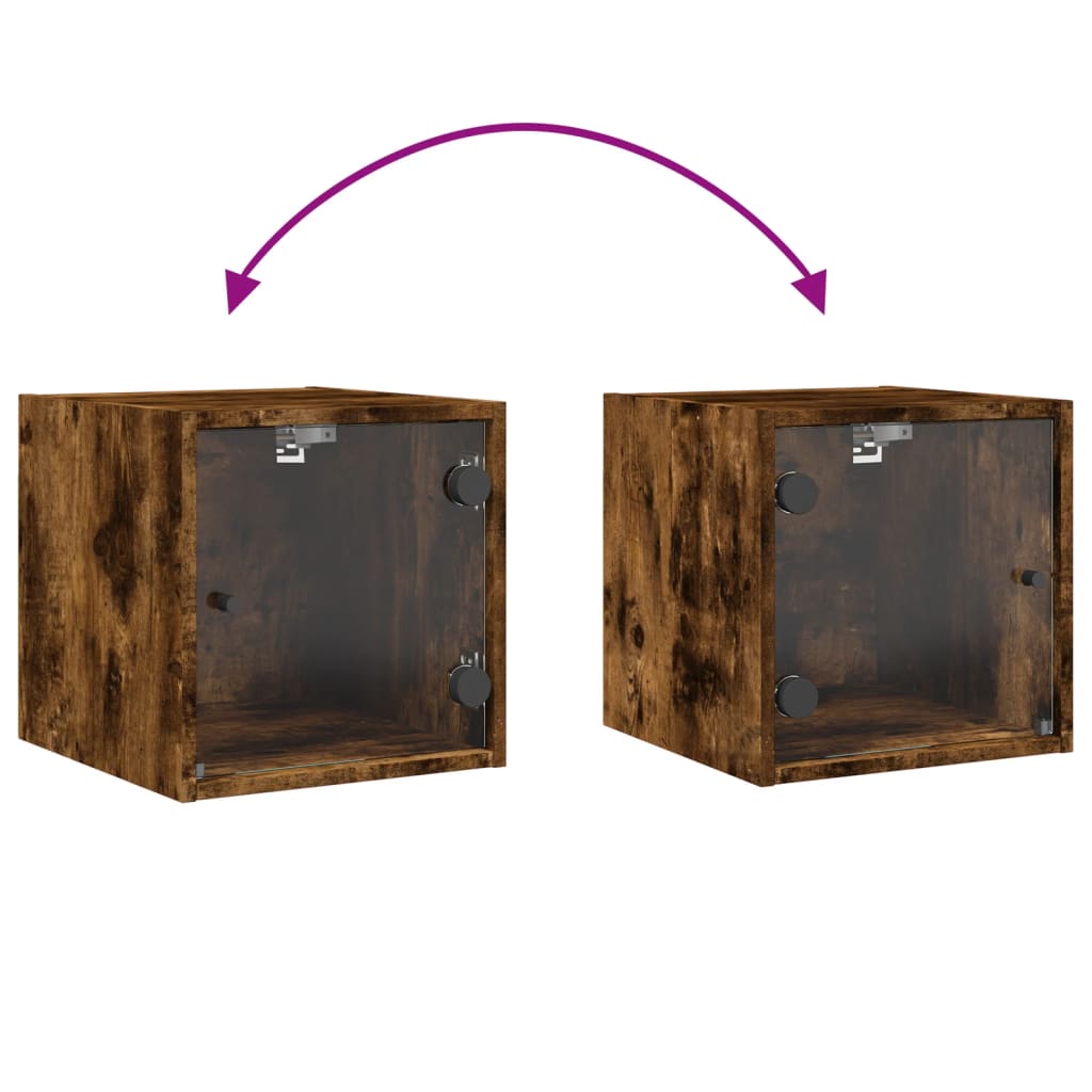 sengebord med glaslåger 35x37x35 cm røget egetræsfarve