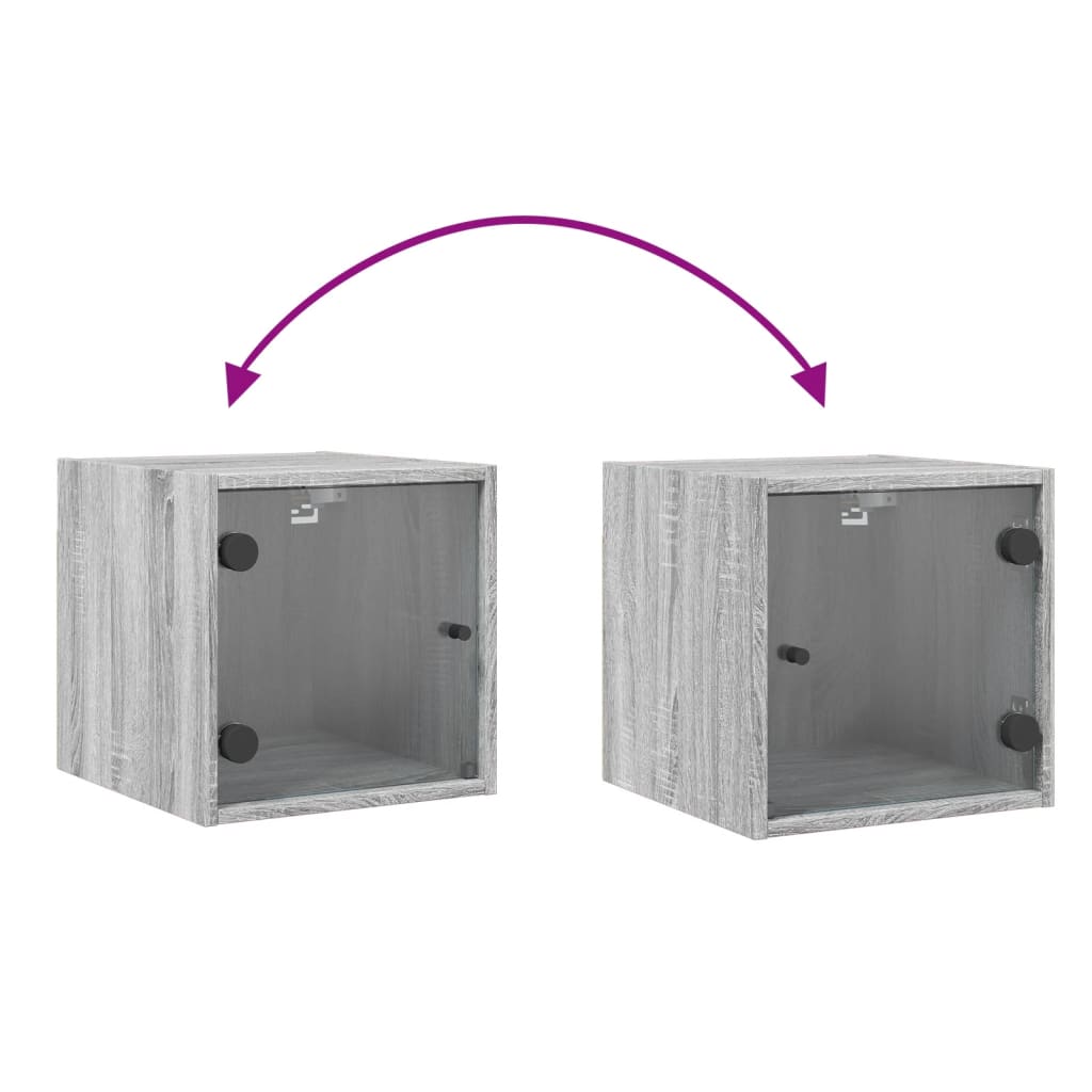 sengebord med glaslåger 35x37x35 cm grå sonoma-eg