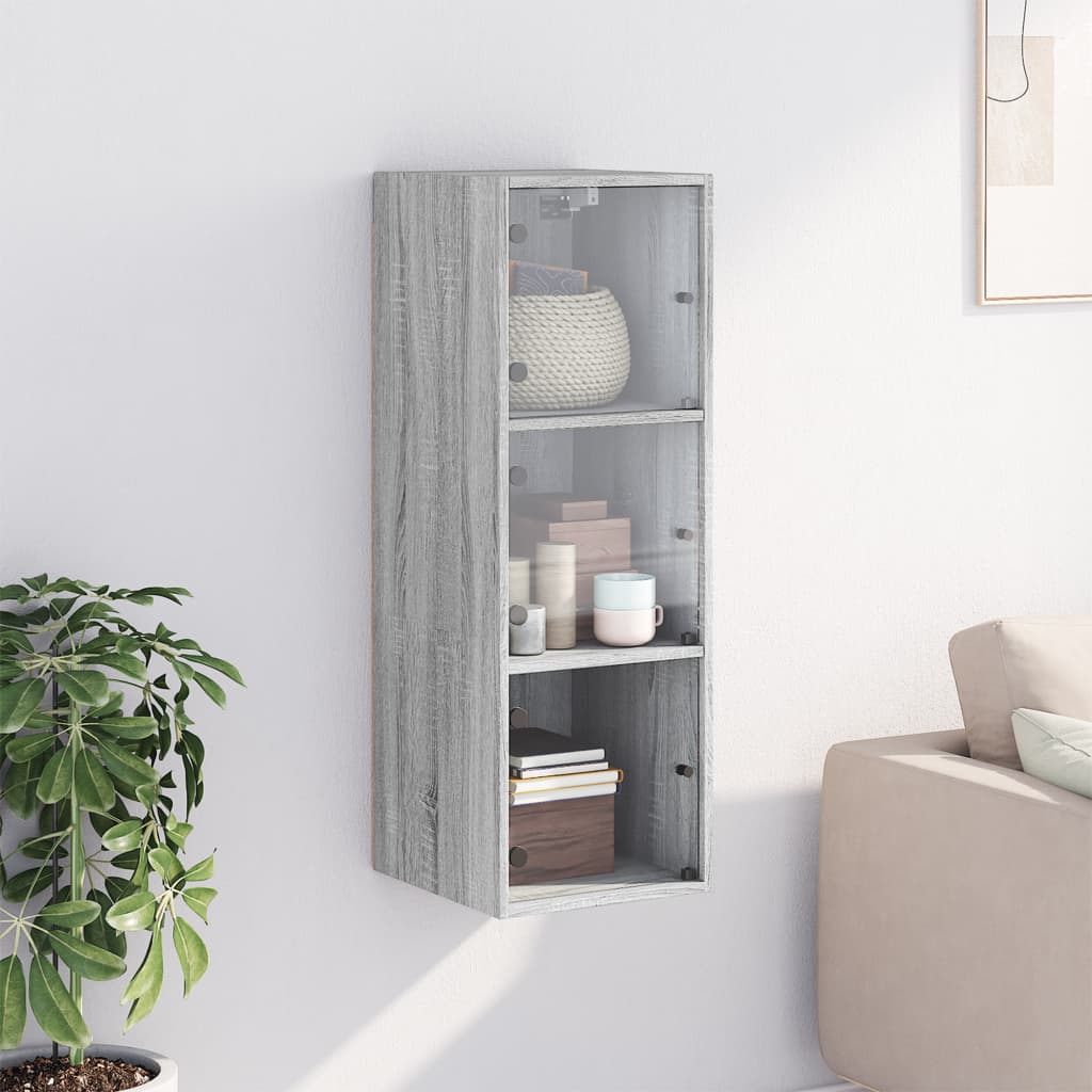 skab med glaslåger 35x37x100 cm grå sonoma-eg