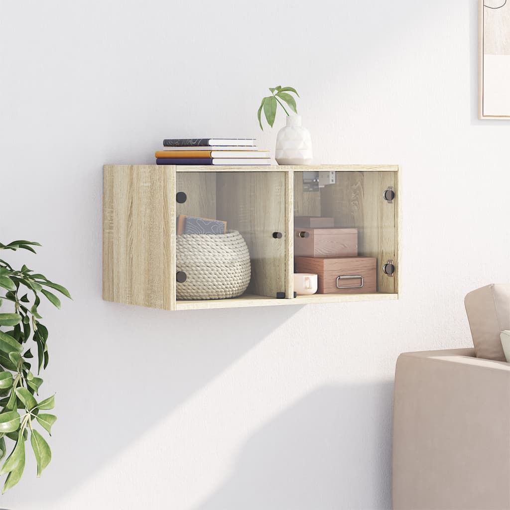 skab med glaslåger 68,5x37x35 cm sonoma-eg