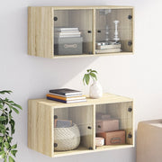 vægskabe 2 stk. med glaslåger 68,5x37x35 cm sonoma-eg