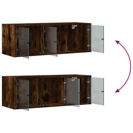 skab med glaslåger 102x37x35 cm røget egetræsfarve