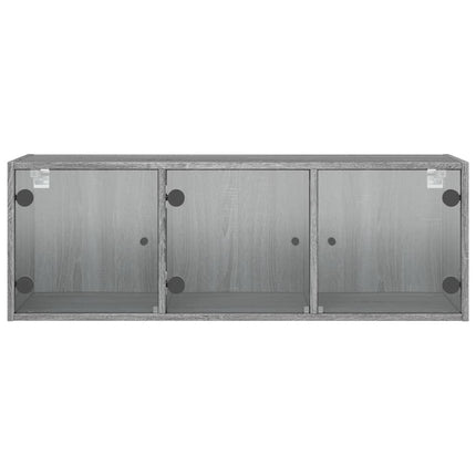 skab med glaslåger 102x37x35 cm grå sonoma-eg
