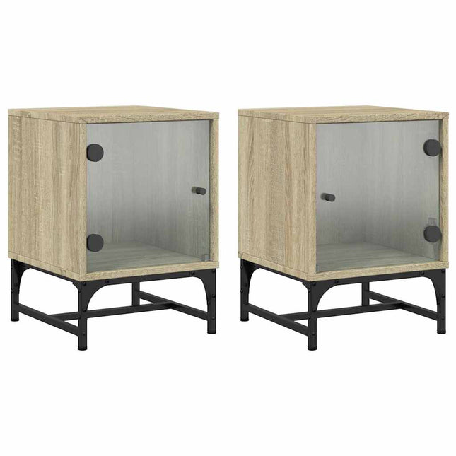 sengeborde med glaslåger 2 stk. 35x37x50 cm grå sonoma-eg