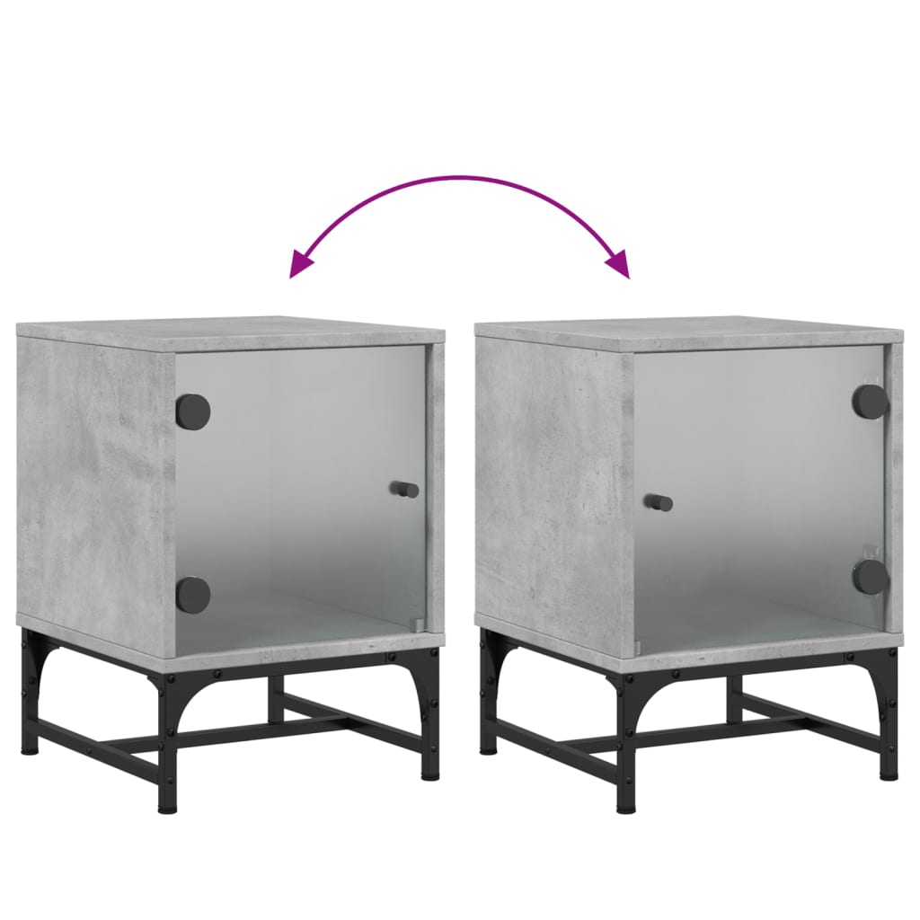 sengebord med glaslåger 35x37x50 cm betongrå