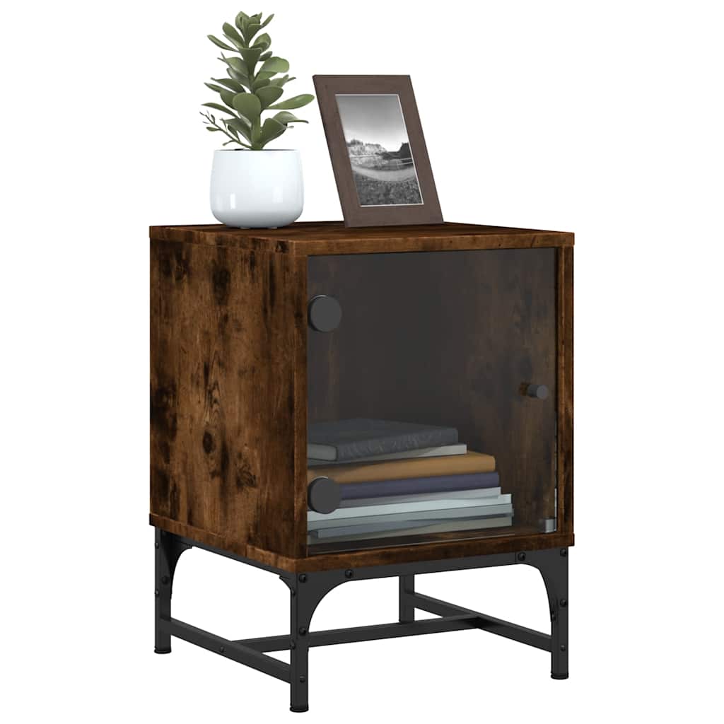 sengebord med glaslåger 35x37x50 cm røget egetræsfarve