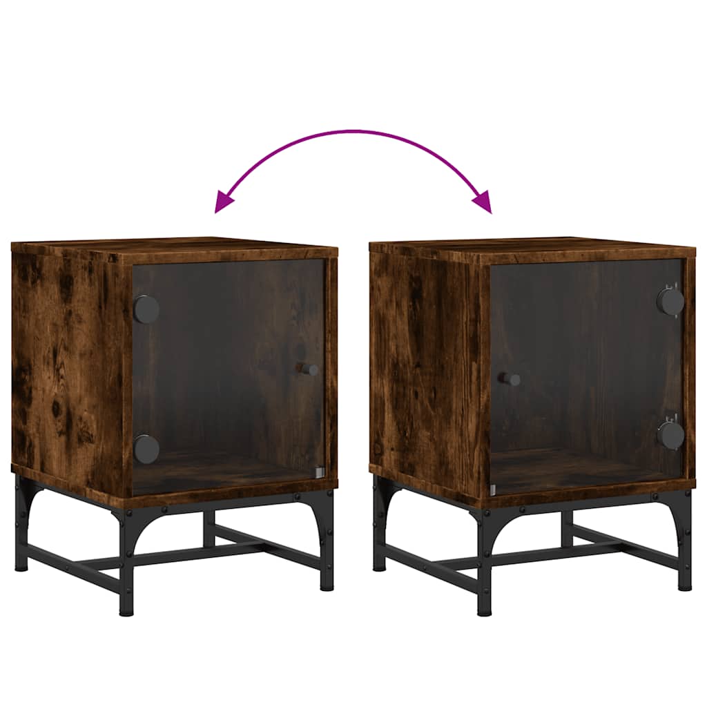 sengebord med glaslåger 35x37x50 cm røget egetræsfarve