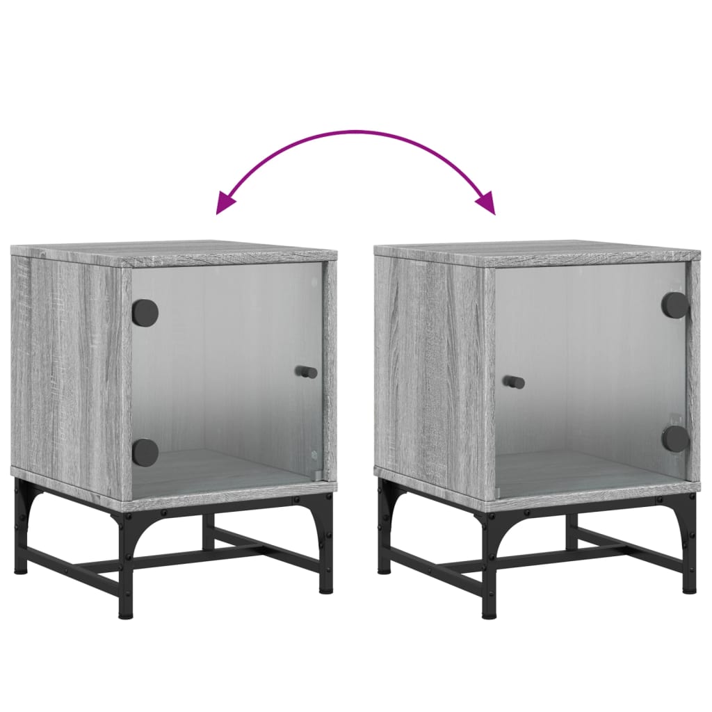 sengebord med glaslåger 35x37x50 cm grå sonoma-eg