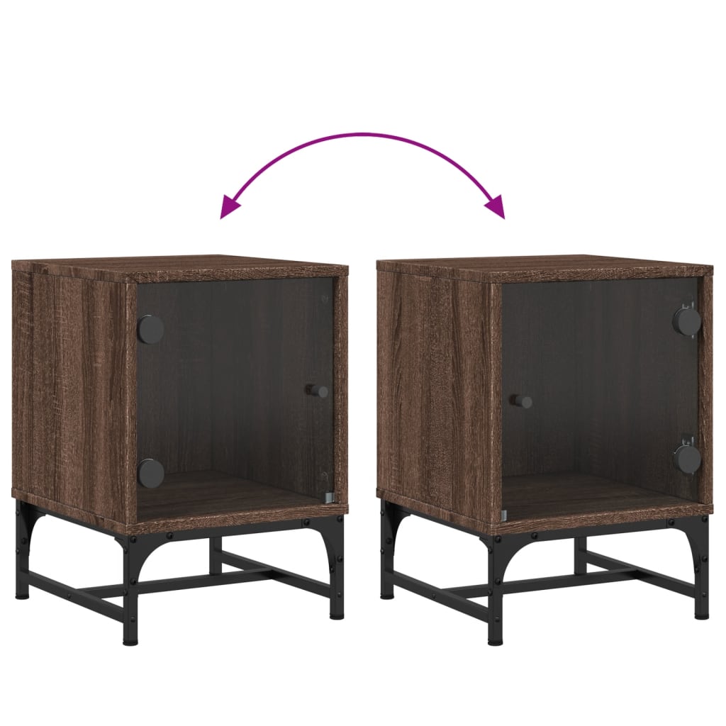 sengebord med glaslåger 35x37x50 cm brun egetræ