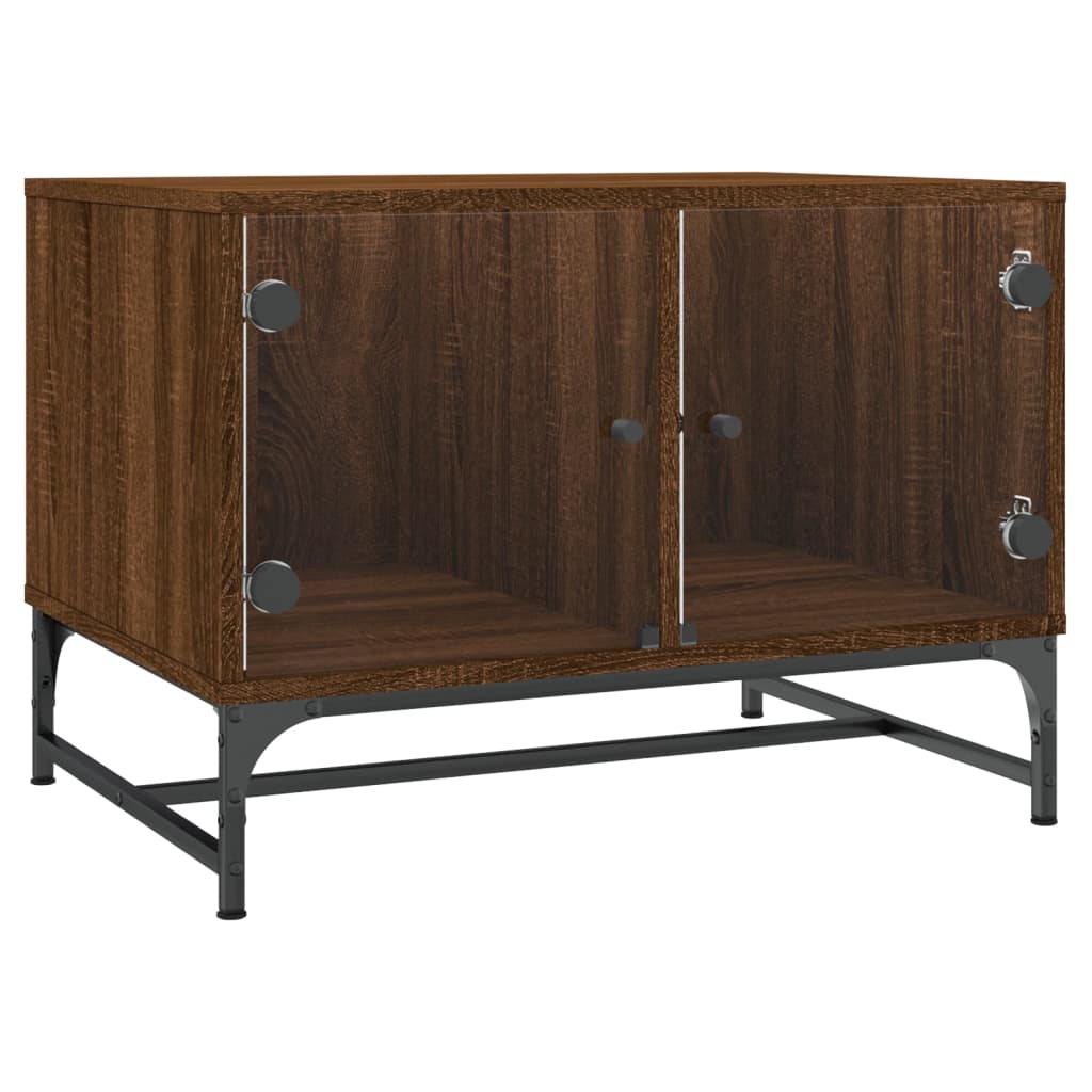 sofabord med glaslåger 68,5x50x50 cm brun egetræsfarve