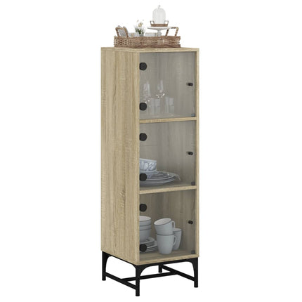 skab med glaslåger 35x37x120 cm sonoma-eg