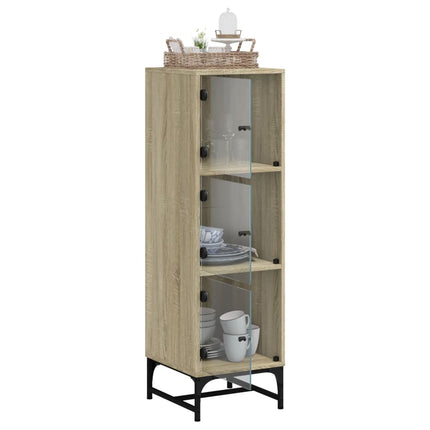 skab med glaslåger 35x37x120 cm sonoma-eg