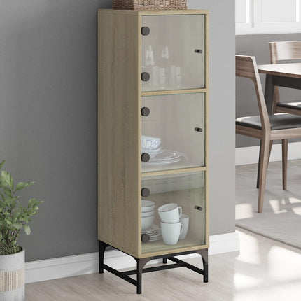 skab med glaslåger 35x37x120 cm sonoma-eg