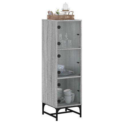 skab med glaslåger 35x37x120 cm grå sonoma-eg