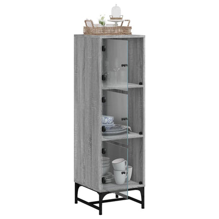 skab med glaslåger 35x37x120 cm grå sonoma-eg