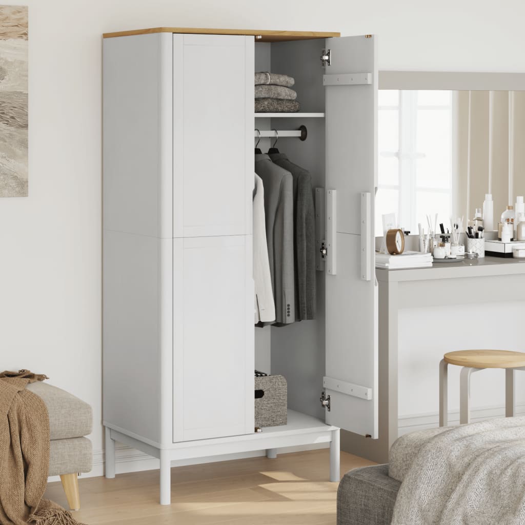 klædeskab FLORO 77x53x171 cm massivt fyrretræ hvid