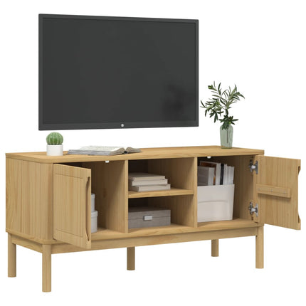 tv-bord FLORO 114x43x55 cm massivt fyrretræ gyldenbrun