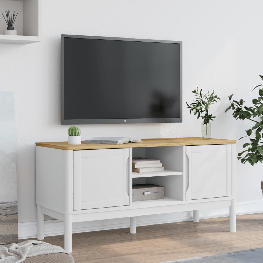 tv-bord FLORO 114x43x55 cm massivt fyrretræ hvid