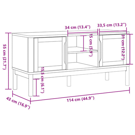tv-bord FLORO 114x43x55 cm massivt fyrretræ hvid