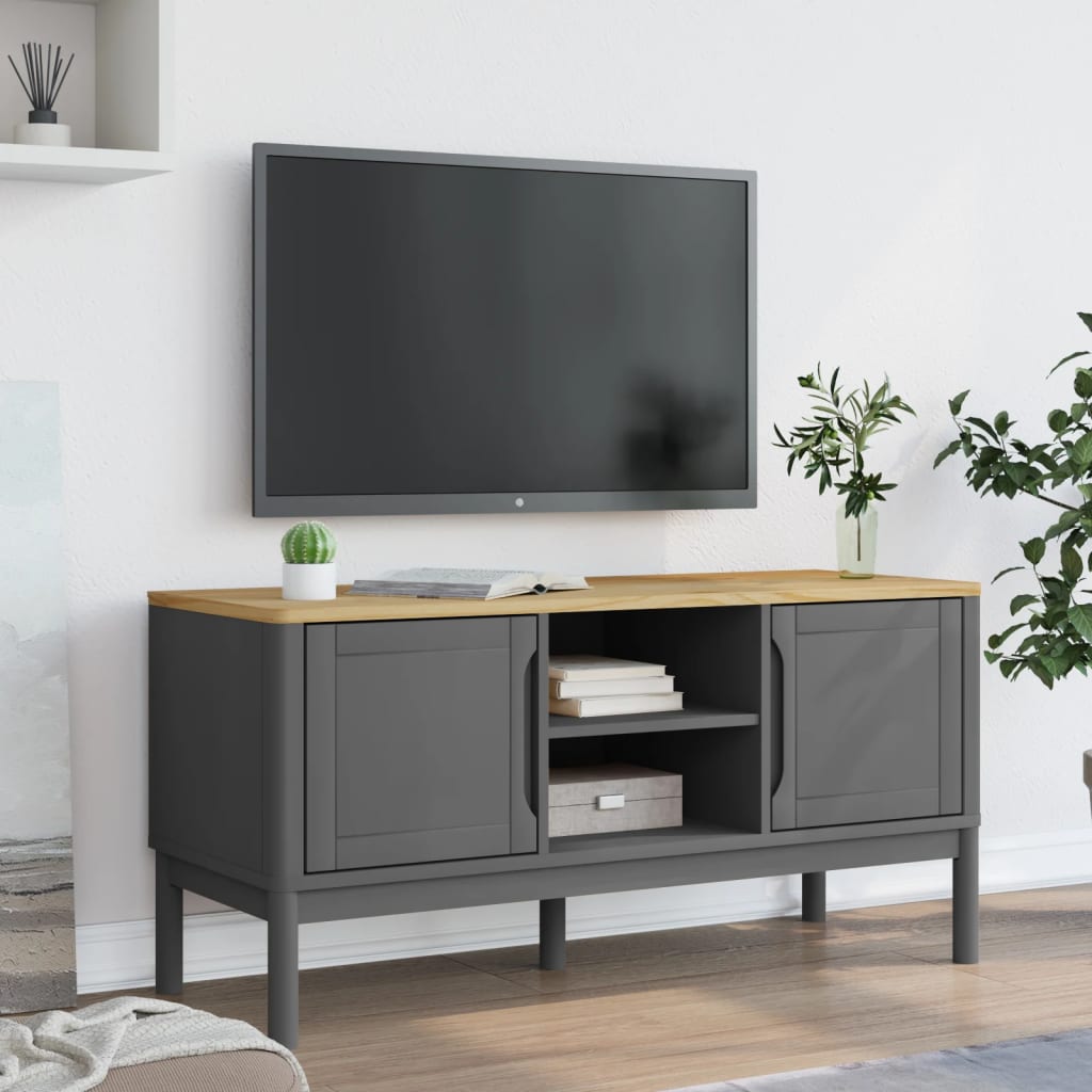tv-bord FLORO 114x43x55 cm massivt fyrretræ grå