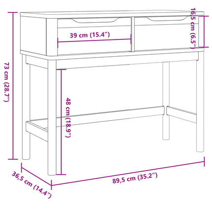 konsolbord BODO 89,5x36,5x73 cm massivt fyrretræ hvid