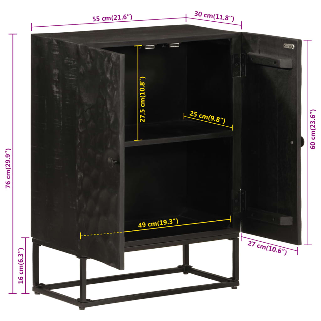 skænk 55x30x76 cm massivt mangotræ og jern sort