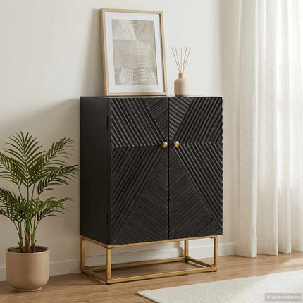 skænk 55x30x76 cm massivt mangotræ og jern sort