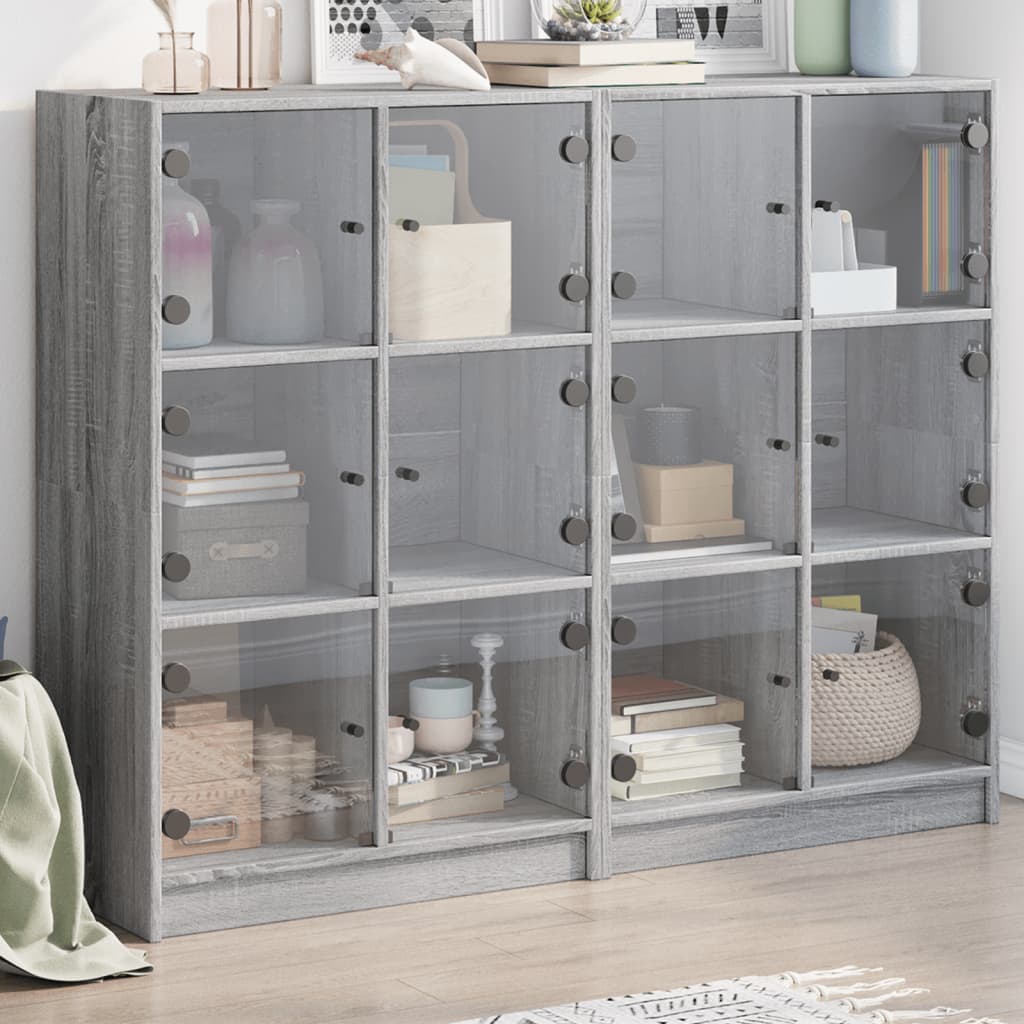 Bogreol med låger 136×37×109 cm - konstrueret træ, grå sonoma