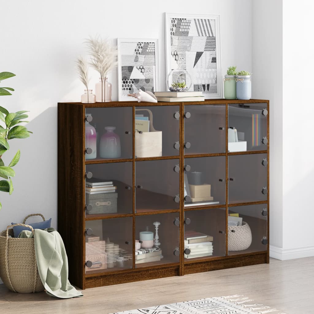 bogreol med låger 136x37x109 cm konstrueret træ brunt eg