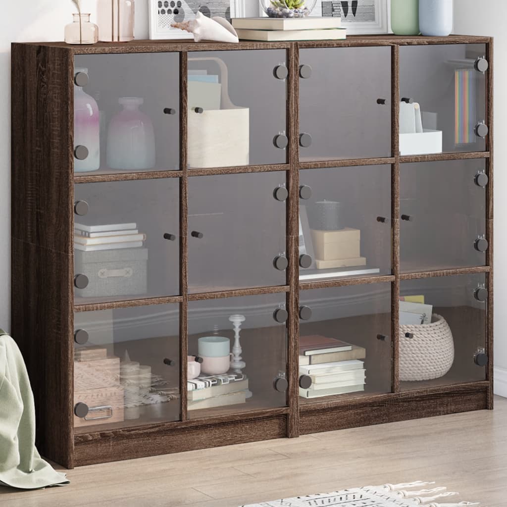 bogreol med låger 136x37x109 cm konstrueret træ brunt eg