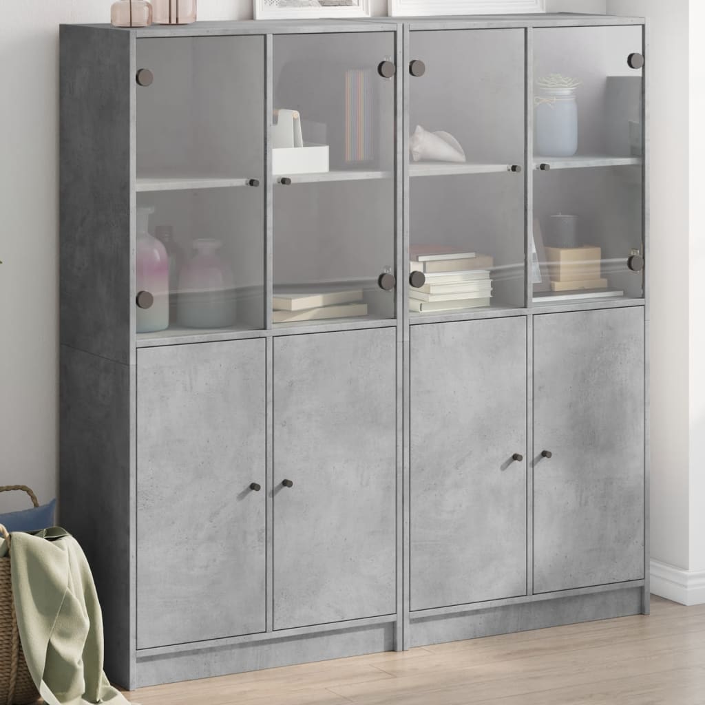 Bogreol med låger 136×37×142 cm i konstrueret træ - betongrå