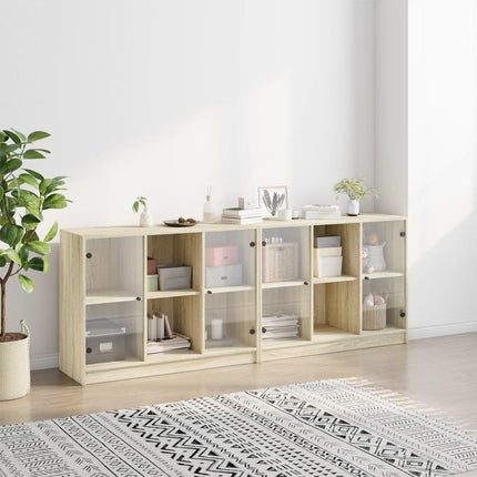 bogreol med låger 204x37x75 cm konstrueret træ sonoma-eg
