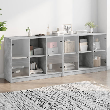 bogreol med låger 204x37x75 cm konstrueret træ betongrå