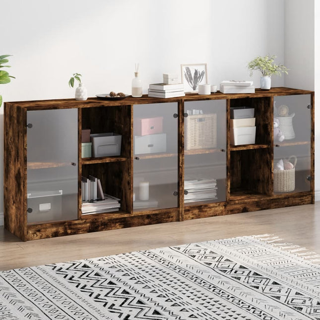 bogreol med låger 204x37x75 cm konstrueret træ røget egetræ