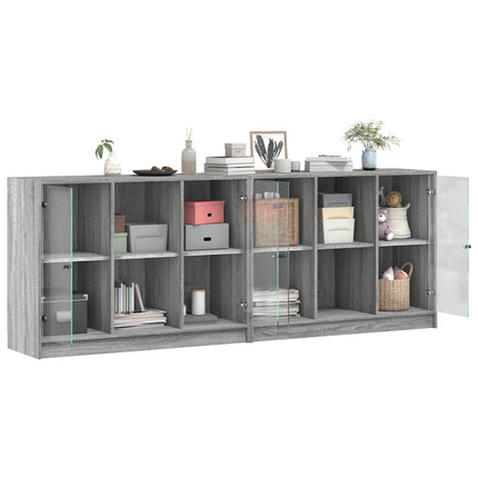 bogreol med låger 204x37x75 cm konstrueret træ grå sonoma